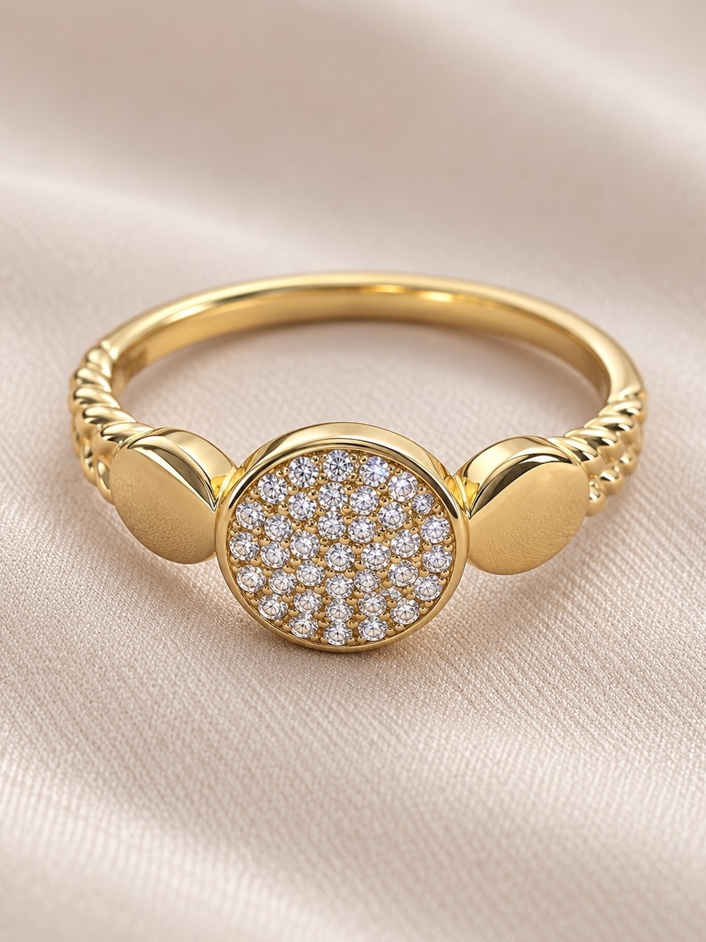14k Laminated Gold Pavé Disc Band Ring - Women's Jewelry